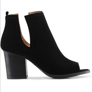 Slip On Side Cut Peep Toe Mid Heels Ankle Booties